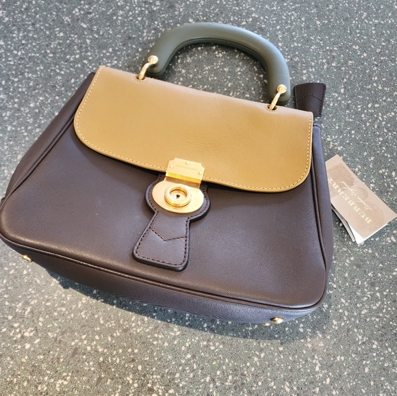 BURBERRY Leather Handle Tote Bag | Brown. Mustard & Olive NWT - Picture 2 of 5